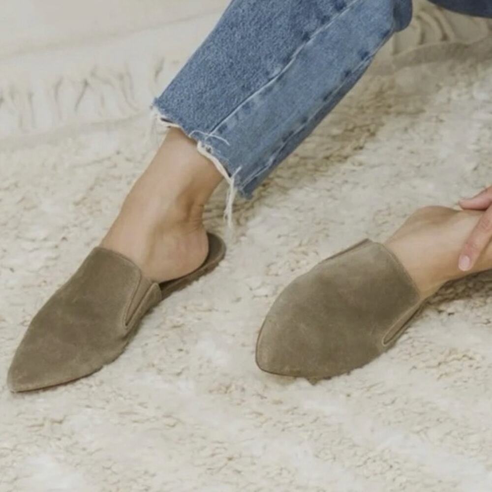 Jenni Kayne Suede Pointed-Toe Mules in Taupe